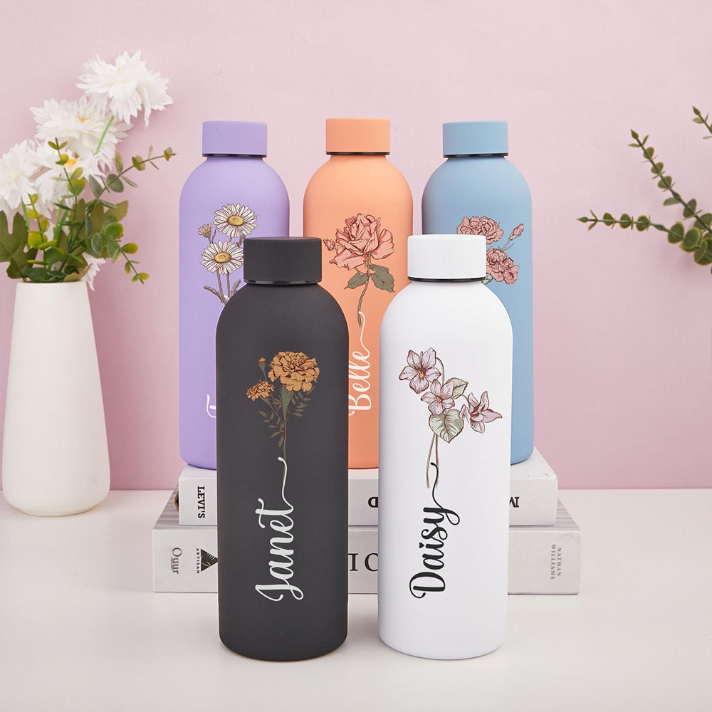 Sports Water Bottle Insulated - Customized Floral Water Bottle, Portable Outdoor