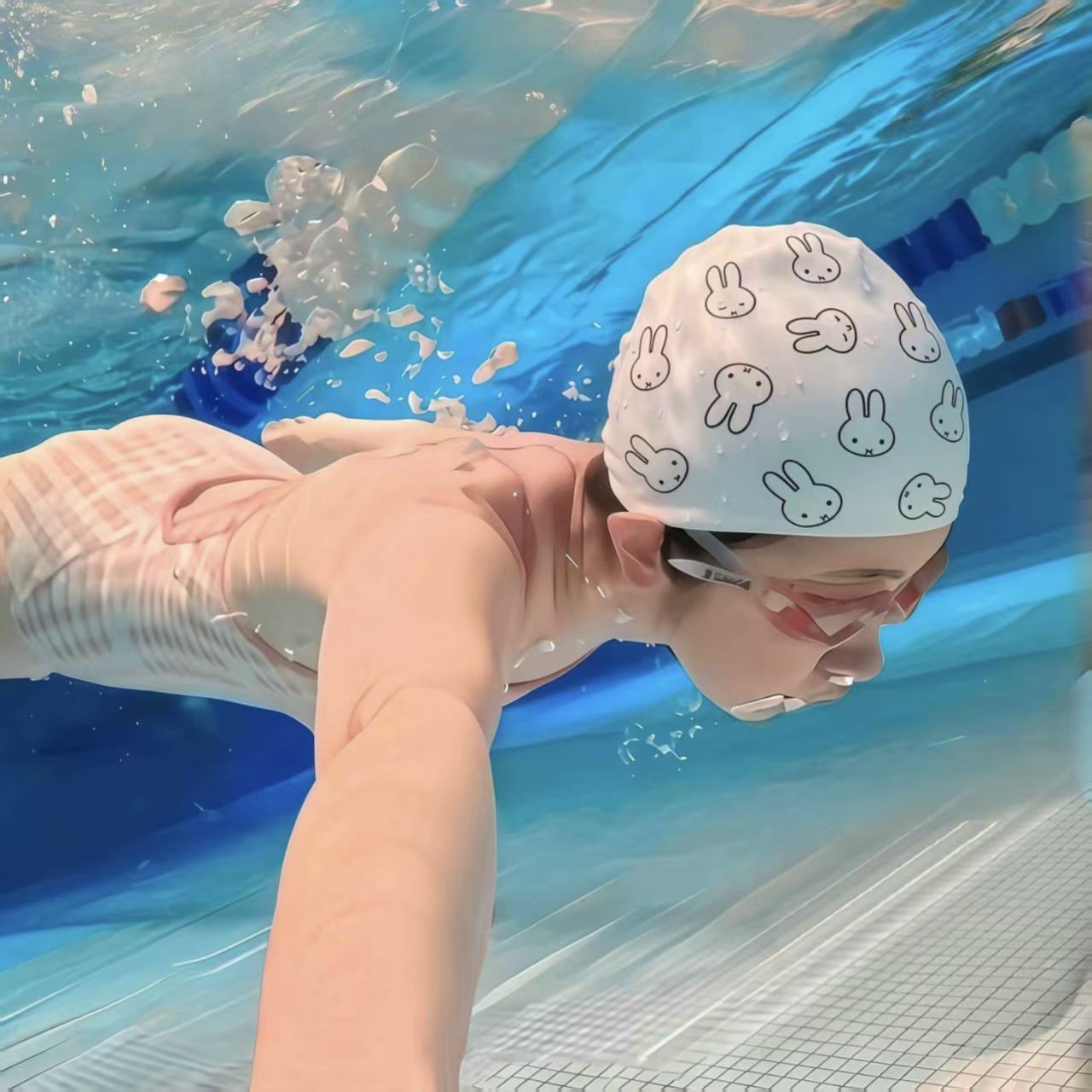 Cute Miffy Girls Swimming Cap  - đánh giá và giá Swim Cap Silicone